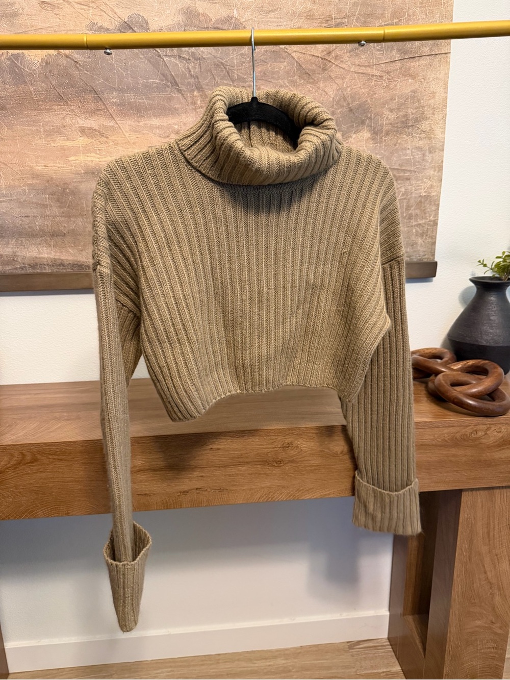 Golden boutique ribbed knit cropped turtleneck sweater size S